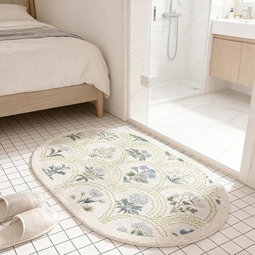 gdmgdr Spring Floral Bathroom Rug 32" x 20" Wild Flowers Bathroom Mat Boho Floral Bath Rug (Oval, Green) thumbnail 2