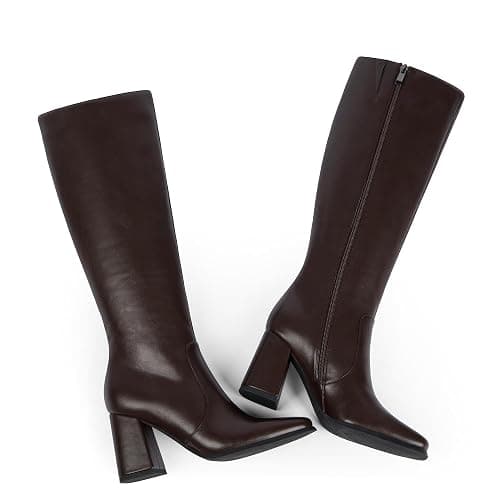 Modatope Knee High Boots Women Chunky Heel Square Toe Tall Boot for Women High Heel Side Zipper Long Boots thumbnail 5