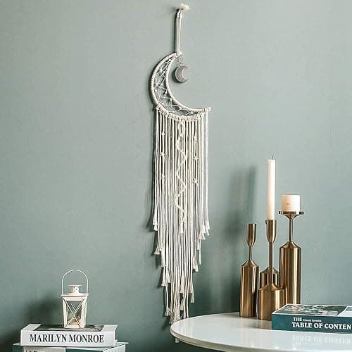 Koytoy Macrame Wall Hanging with LED Light,Moon Dream Catcher Woven Tapestry Bohemian Home Decor Wedding Party Ornaments Craft Gifts Ramadan Decorations for Home thumbnail 3