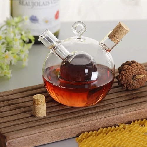 WINIAER 2 in 1 Oil and Vinegar Dispenser Cruet Bottle, Kitchen Supplies Glass Olive Oil and Balsamic Vinegar Cruet Bottle with Cork Stoppers, Hand-blown Glass Jar (Ball Shape) thumbnail 7