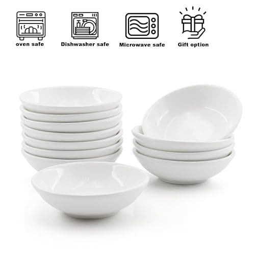 MARIWEI 12 Pack 1.2 Oz White Soy Sauce Dish Ceramic Dip Bowl Set, Mini Dip Sauce Bowl Set, Ceramic Mini Soy Sauce Plate, Porcelain Side Dish for Ketchup Sauce Plate, Soybean, BBQ, Party thumbnail 5