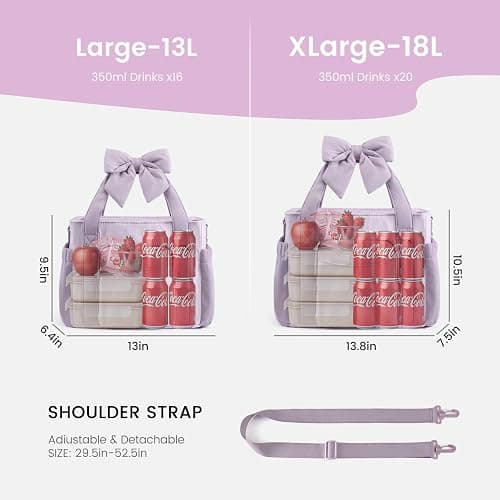 LOVEVOOK Insulated Lunch Box for Women,Adult Lunch Cooler Tote Bag with Bow | Wide Opening Lunch Box,Bow Charm,Large Cup Holder,Leakproof,Teacher,Work,Picnic,Beach,Family,Meal Prep,Gift thumbnail 2