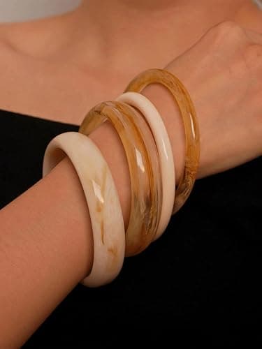 ÌF ME Acrylic Bangles Bracelets for Women, Irregular Acrylic Resin Chunky Bracelets Geometric Fashions Thick Statement bangle Set thumbnail 4