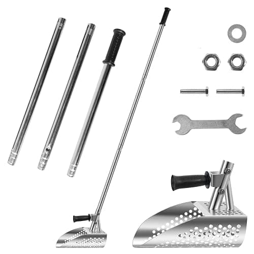 Metal Detecting Sand Scoop, Heavy Duty Metal Detecting Shovel with Removable Long Handle Stainless Steel Rustproof Beach Shovel Handheld Sand Scoop for Beach Underwater Treasure Hunting - Image 1