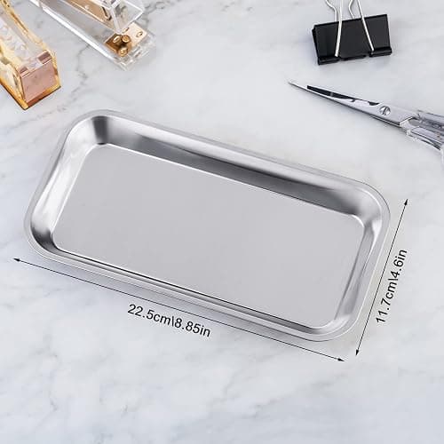GETTON 4 Pack Small Surgical Tray, 201 Stainless Steel Tray with Seamless Trays and Moderate Edge Height for Lab Dental Tattoo Piercing Instruments Organizer, Silver thumbnail 3