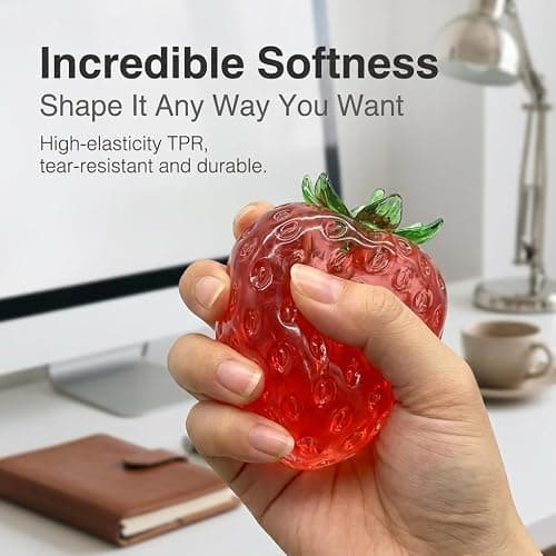 Soft Moldable Coconut Oil Strawberry Fidget Toy, Transparent TPR Squishy Sensory Toy for Adults Teens, Portable Desk Stress‑Relief Fruit Toy for Gifting and Daily Relaxation thumbnail 3