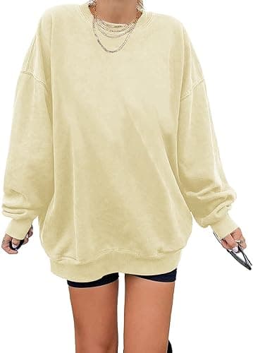 Ebifin Women's Oversized Long Sleeve Sweatshirts Pure Color Round Neck Casual Pullover Shirt - Image 1