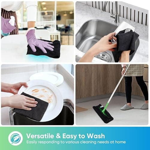 HOMEXCEL Microfiber Cleaning Cloth, 12 Pack Premium Microfiber Towels for Cars, Lint Free, Scratch-Free, Highly Absorbent, Reusable Cleaning Rags for Car, Household, Kitchen, Window, 11.5"X11.5" Black thumbnail 6