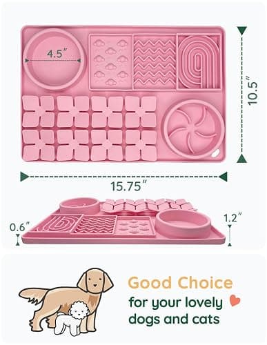 Evenco Slow Feeder Bowl for Dogs and Cats, Silicone Lick Mat & Snuffle Mat with Suction Cups - Interactive Puzzle Feeder, Slow Eating, Keep Busy and Reduce Vomiting (15.75" x 10.5" Pink) thumbnail 5