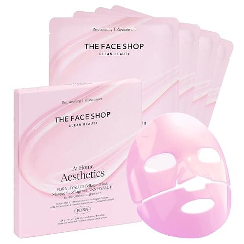 The Face Shop Rose PDRN Pink Collagen Face Mask, Korean Glass Skin Essential, Hyaluronic Acid for Moisturizing & Skin Elasticity, Firming, 4EA - Image 1