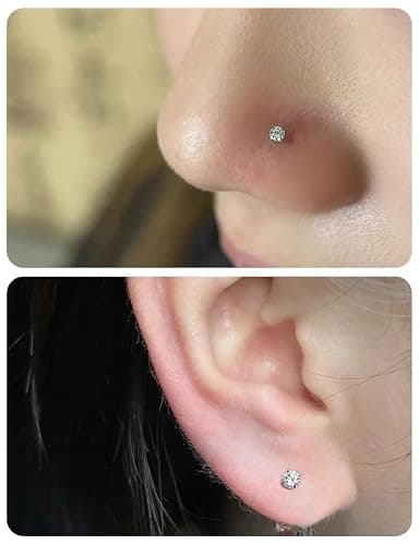 Lsnevsie 20G 18G 16G 14K Gold Filled Threadless Flat Back Earrings Studs Surgical Stainless Steel Opal CZ Nose Rings Studs Tragus Helix Conch Cartilage Earrings Hoops Piercing Jewelry For Women Men thumbnail 6