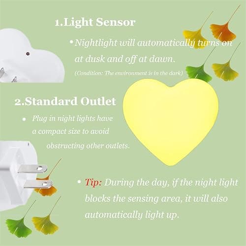 Etigood Cute Night Lights, Heart Shape Nursery Nightlight with Light Sensors, Auto Dusk to Dawn Sensor, Soft Warm White, Ideal Nightlight for Bedroom, Bathroom, Hallway, Kitchen (Pink) thumbnail 6