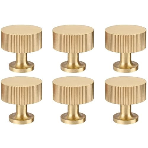 RZDEAL 6pcs Solid Brass Cabinet Knobs Pulls - Gold Modern Handles (1"x1"/25mmx25mm), Brushed Brass Finish - 6 - 1 Inch - Image 1