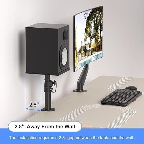 suptek Clamp-on Speaker Stand Desk Mount Set, Height Adjustment, Tilt, Swivel, 9.6 x 8.8 inch Trays, Universal Audio Holders for Computer and Bookshelf Speakers, Elevated Sound, 2 Pack, Black, SDM001B thumbnail 7