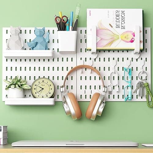 Tuzau Pegboard Wall Organizer, Wall Mounted Storage Set with 2 Pegboards & 13 Accessories, 23.6" x 11.81" White Peg Board Organizer - Image 1