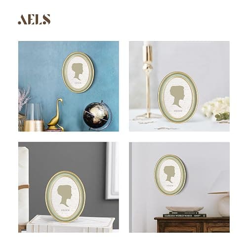 AELS 4x6 Inch Vintage Picture Frame, Elegant Antique Photo Frames with Glass Front, Photo Display, Tabletop Wall Hanging, Gift Ideas, Oval Sage Green with Gold Trim thumbnail 5
