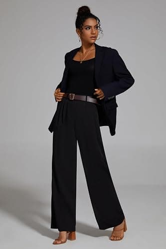 FUNYYZO Wide Leg Dress Pants for Women Work Slacks Business Casual Outfits | Office Dress Pants for Women, High Waisted, Stretchy Back Elastic Waistband, Multiple Color Size, Casual, Loose Summer Pants thumbnail 2