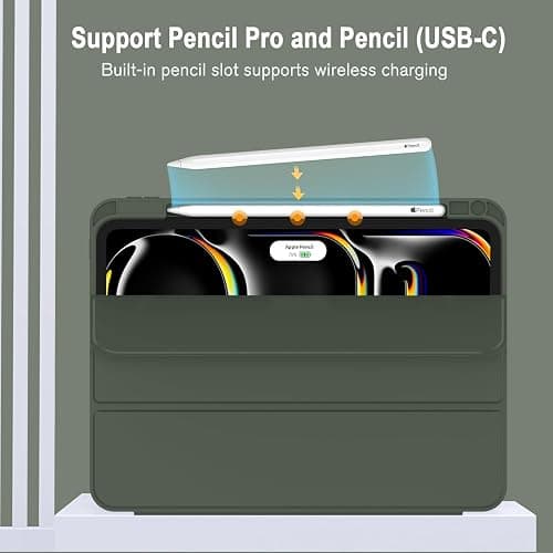 ZryXal iPad Pro 11 Inch Case (M5) 2025/ (M4) 2024 (Model: A2836/A2837/A3006), Trifold Stand Smart Cover with Pencil Holder and Soft TPU Back, Auto Wake/Sleep (Dark Green) thumbnail 2
