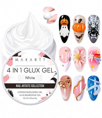 Makartt White 3d Gel Nail Art: 4-in-1 Glux Gel | White Sculpting Gels Non-sticky, Extension, Shaping, Molding, Strengthen, Sculpture, Salon Home Professional Use - Image 1