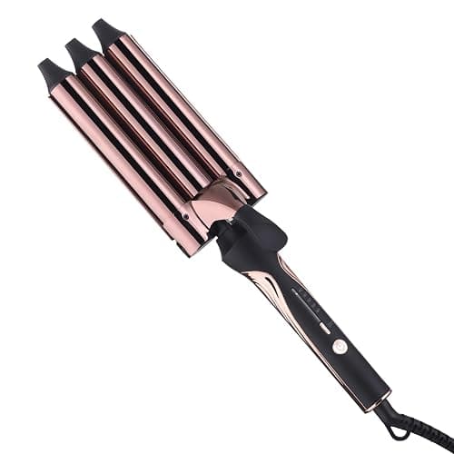 Rozamor 3 Barrel Curling Iron Hair Crimper for Beach Waves, 1” Titanium Hair Waver with 5 Heat Settings, Dual Voltage Crimper for All Hair Types, Fast Heating Triple Barrel Curling Wand - Black - Image 1