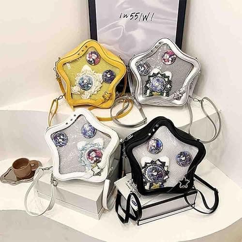 Ita Bag Star Shaped Purse, PU Leather Aesthetic Cute Crossbody Purse, Kawaii Pin Display Clear Shoulder Bag (Bare Bag) - Yellow thumbnail 7