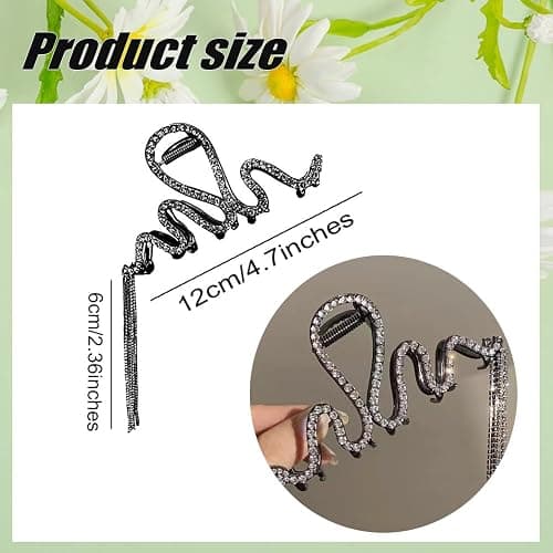 1 Pack Snake Hair Claw Clips Metal Black Crystal Rhinestone Hair Clips with Tassel Pendant Design Hair Accessories Strong Hold Large Hair Catch Jaw Clips Y2k Punk Hair Barrette Hairpins for Women Girl thumbnail 2