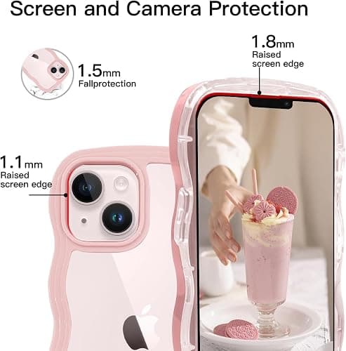 ORDA for iPhone 13 case for iPhone 14 case Cute Wave Frame Curly Shape Shockproof Hard PC Phone Cover for Women and Girls Compatible with for 6.1 inchs Pink thumbnail 2