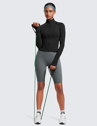 CRZ YOGA Butterluxe Womens Cropped Slim Fit Workout Jacket Weightless Track Athletic Full Zip Up Tops with Thumb Holes thumbnail 3