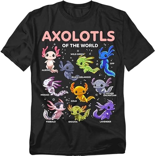 Popfunk Axolotls of The World T Shirt – Cute Amphibian Animal Lover Tee for Men or Women, Unisex Adult - Image 1