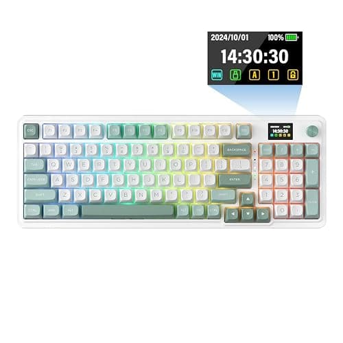 Redragon K719 Wireless Gasket Gaming Keyboard w/Hype Screen & Knob, 95 Keys Mechanical Keyboard, Easy-Control 1.14’’ TFT Info Display, 5-Layer Noise Dampening, Custom Linear Switch, Jade Cloud Color - Image 1