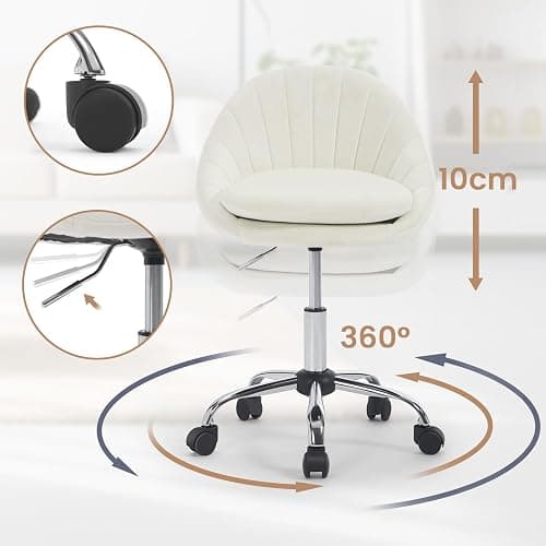 WOLTU Sedia da Scrivania per Casa Regolabile in Altezza con Rotelle, Sedia Trucco Girevole Ergonomica, Ufficio, Camera da Letto, Studio, Velluto, Crema, BS167cm thumbnail 7