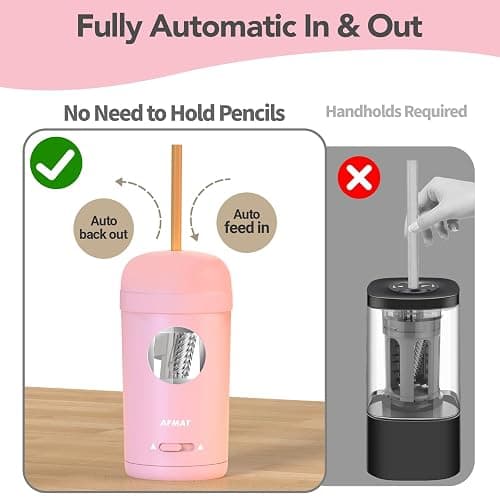 AFMAT Electric Pencil Sharpener, Fully Automatic Pencil Sharpener for 7-8mm Pencils & Colored Pencils, Auto in & Out, Rechargeable Vertical Hands-Free Sharpeners for Classroom/Home/Office PSX7(Pink) thumbnail 2