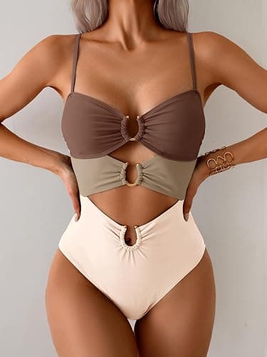 Eomenie One Piece Swimsuit for Women Ring Linked Monokini Sexy Bathing Suit Cutout Swim Suit thumbnail 4