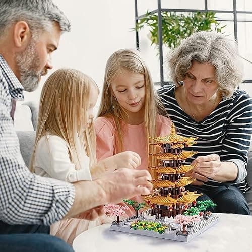 Chinese Architecture Building Block, Yellow Crane Tower Micro Building Kit | with Cherry Blossom Tree for Adults, Collectible Miniature Model, Historic Temple Landmark DIY Creative Gift (2200PCS) thumbnail 5