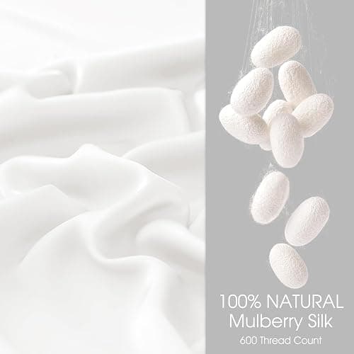WLOSJ 100% Silk Pillow Cases 2 Pack Queen Size Mulberry Silk Pillowcase for Hair and Skin Set of 2 Highest Grade 6A Silk Soft Breathable Cooling with Hidden Zipper, White thumbnail 2