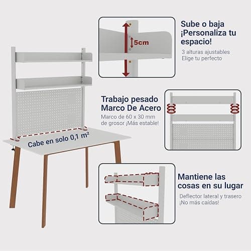 Boltmol Estante de escritorio de 2 niveles con abrazadera, blanco de 100 cm, organizador de escritorio con tablero de clavijas, estantería de almacenamiento de encimera para el hogar, oficina o thumbnail 6