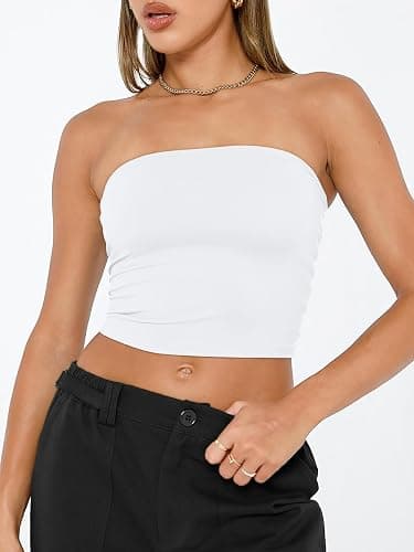 Trendy Queen Womens Tube Tops Strapless Crop Tops Basic Backless Sleeveless Bandeau Going Out Cute 2025 Summer Outfits thumbnail 2