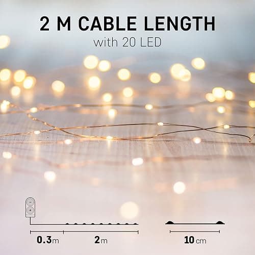 EMOS Guirlande Micro LED en Fil de Cuivre 2m, 20 LED à Pile CR2032 | Guirlande Lumineuse pour Chambre, Intérieur Deco pour Mariage, Noël, Fête, Blanc Chaud | Lot de 6 Pièces thumbnail 2