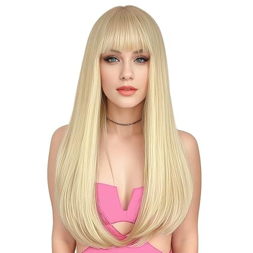 ENTRANCED STYLES Blonde Wig with Bangs, Long Straight Wigs for Women Natural Hair Wigs Synthetic Blond Wigs for Girls Daily Party Halloween Cosplay Wig 22 Inch thumbnail 4