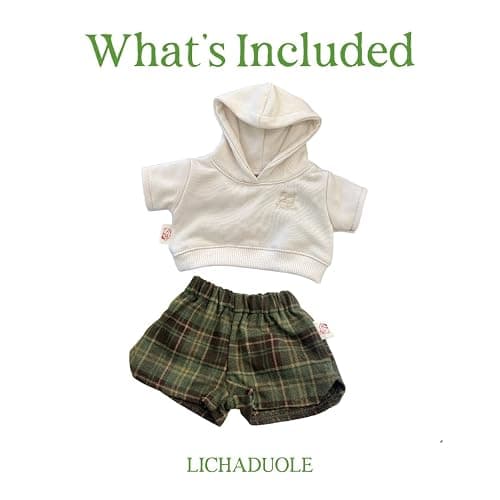 LICHADUOLE 9-12''/30cm Plush Animals Clothes Cotton Hoodie & Checkered Shorts Set for Bashful Bunny and Teddybear(NO Doll) thumbnail 7
