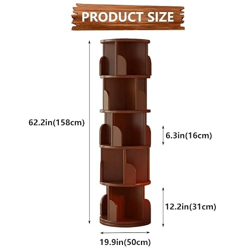 Revolving Bookcase, Rotating Bookshelf Tower, 360° Display Standing Book Shelf Organizer, Freestanding Wooden Corner Bookshelves Storage Rack for Small Space, Living Room, Bedroom (5-Tier) thumbnail 3