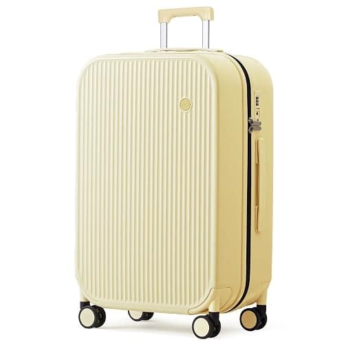 mixi 26 Inch Large Checked Luggage PC Hardshell Suitcases with Wheels for Travel Woman Men, Lark Yellow - Image 1