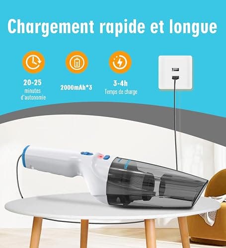 Milunho Aspirateur à Main, 9500PA Aspirateur Voiture Puissant sans Fil, 100W Rechargeable Portable Mini Aspirateur sans Fil, Aspirateur de Voiture pour Maison Voiture Bureau Canapé thumbnail 3