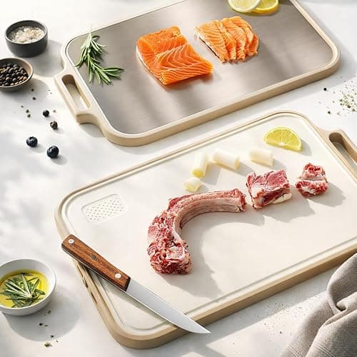 Stainless Steel Cutting Board, Double Sided Steel Cutting Boards for kitchen, Non Toxic Stainless Steel/Wheat straw pp Large size for meat,17 * 11 Inch,Dishwasher Safe,luxury style Aesthetic chopping thumbnail 2