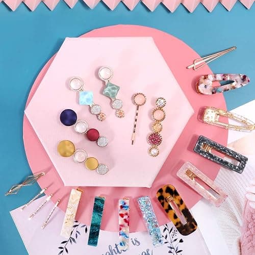 28 PCS Hingwah Pearls and Acrylic Resin Hair Clips, Handmade Hair Barrettes, Marble Alligator bobby pins, Glitter Crystal Geometric Hairpin, Elegant Gold Hair Accessories, Gifts for Women Girls thumbnail 5