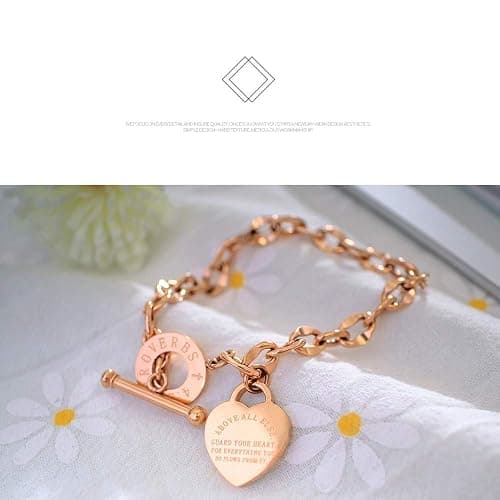 kelistom 316L Stainless Steel Love Heart Charm Bracelet for Women Romantic Gift Silver/Rose/18k Gold Plated OT Clasp Bracelets thumbnail 6