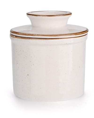 Jersinwei French Butter Dish, Butter Crock for Counter with Water Line, Ceramic Butter Keeper for Spreadable Butter - Chrismas Gift Home Kitchen Decor - Reactive Glaze Collection - White - Image 1
