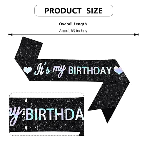 Vuzvuv It's My Birthday Birthday Sash, Glitter Birthday Sash with Foil Letters Birthday Party Decor for Women, Girls thumbnail 3