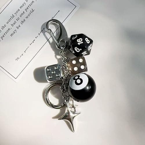 Black 8 Ball Dice Charm Keychain - Cute Bag Purse Handbag Accessories, Y2K Aesthetic Key Chain for Women Men Birthday Gifts for Friend (10x5cm) thumbnail 8