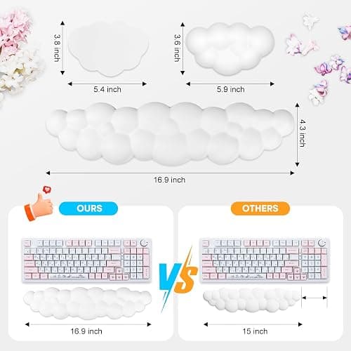 JIKIOU Upgrade Leather Cloud Keyboard Wrist Rest, Cloud Wrist Rest with Non-Slip PU Base, Comfortable Memory Foam Wrist Rest for Computer Laptop Mac Gaming Office and Pain Relief Wish New Year Gift thumbnail 3
